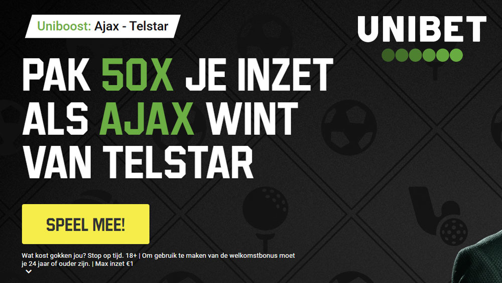 unibet ajax telstar wedden odds en 50x inzet winnen