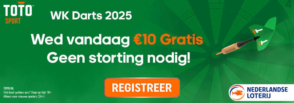 wed vandaag 10 euro gratis op het wk darts op tv bij toto