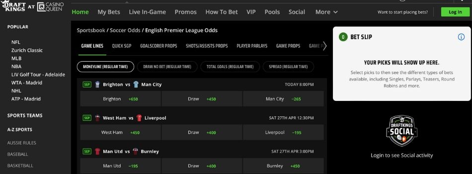 DraftKings Sportsbook Screenshot