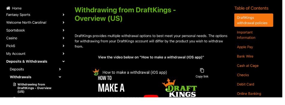 DraftKings Withdrawal Screenshot