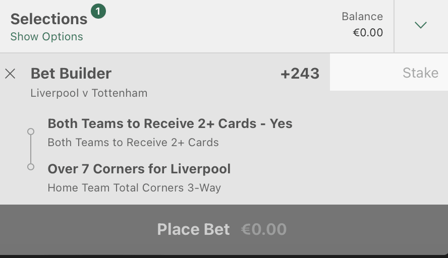 Bet365 Bet builder Screen Shot