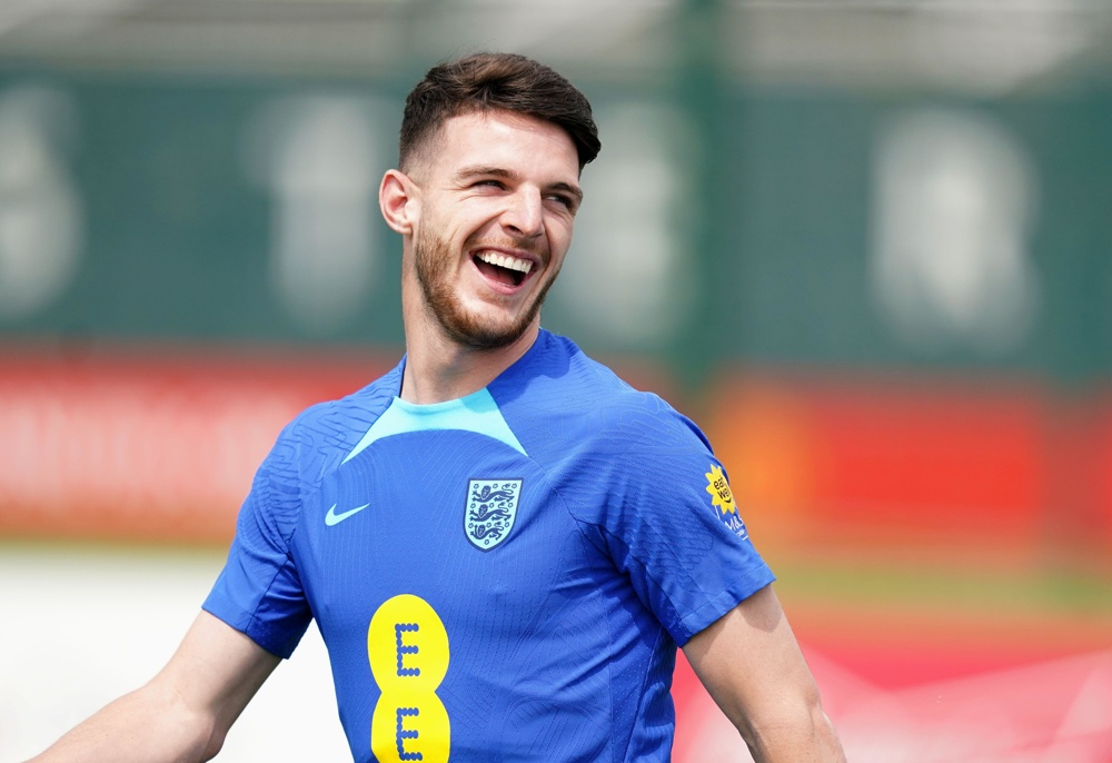 Image of footballer Declan Rice in England training kit