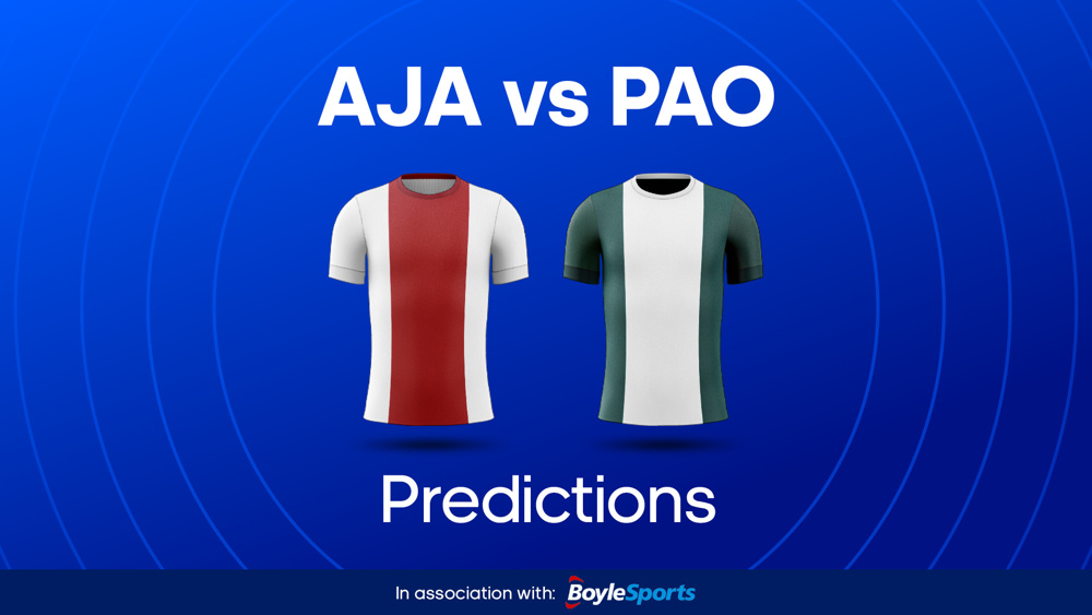 image of ajax shirt and panathinaikos shirt between text AJA vs PAO Predictions