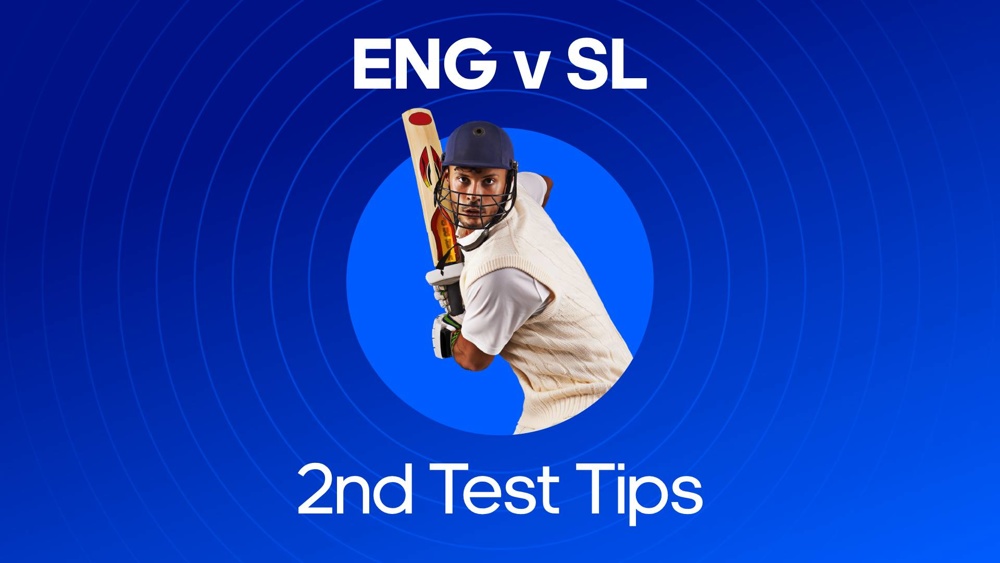 image of cricketer between text ENG vs SRI 2nd test tips