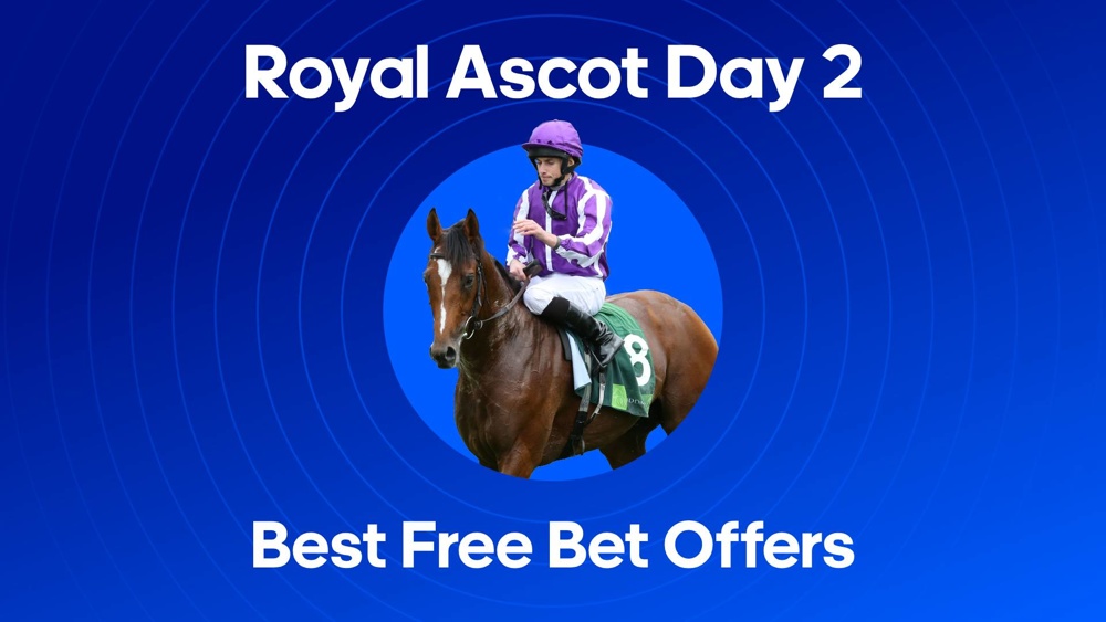 Image of a horse with text saying 'Royal Ascot Day 2 Best Betting Offers'
