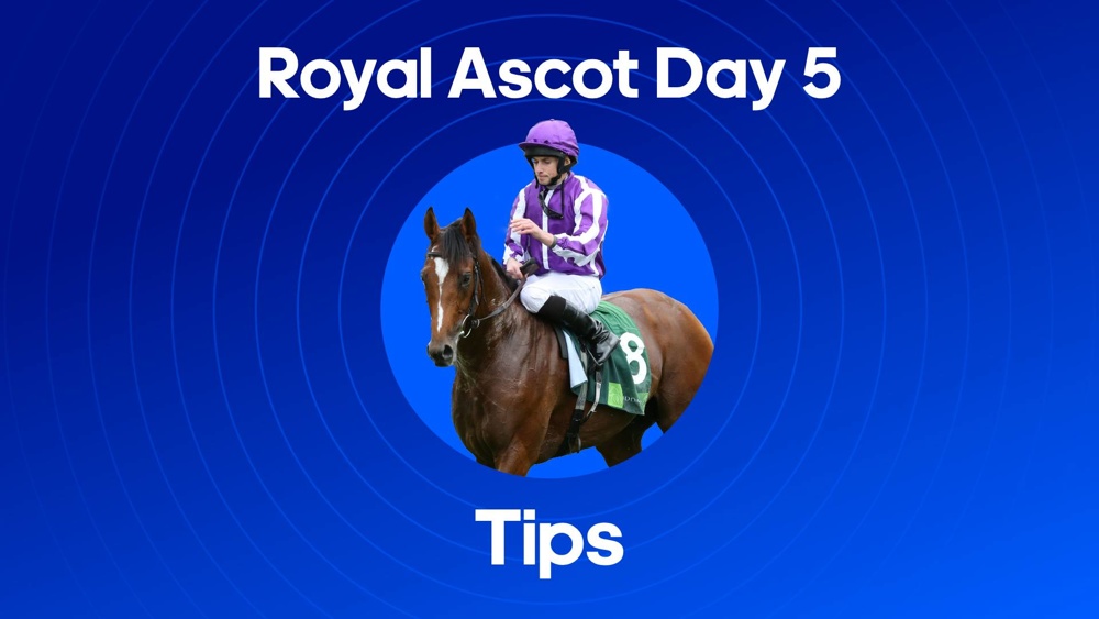 Image of a horse with text saying 'Royal Ascot Day 5 Tips'