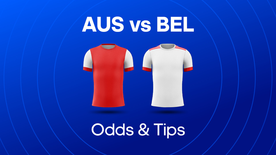 football kit image with text austria vs belgium odds & tips