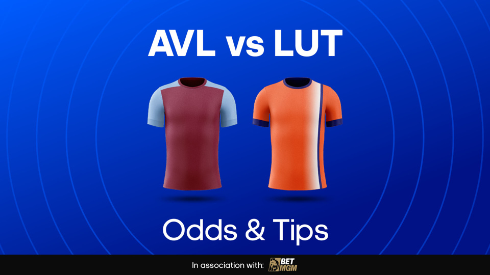 claret and blue shirt and orange shirt between avl vs lut odds & tips text