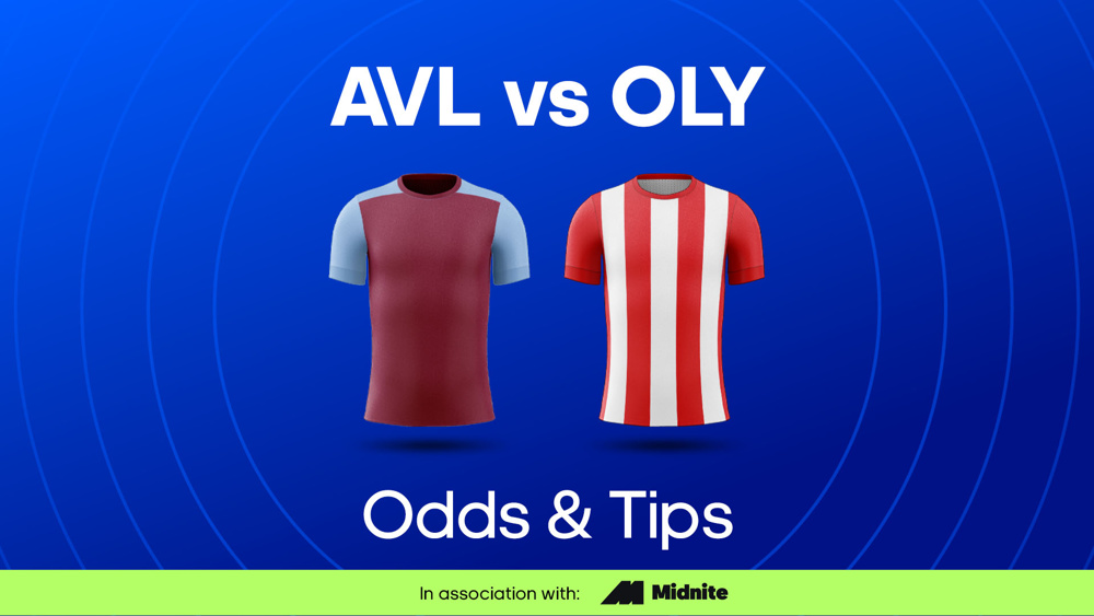 claret and blue shirt and red and white striped shirt between avl vs oly odds & tips text