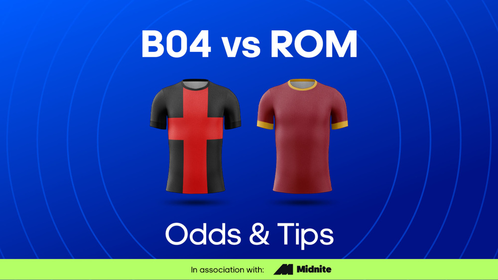 black and red shirt and red and yellow shirt between b04 vs rom odds & tips text