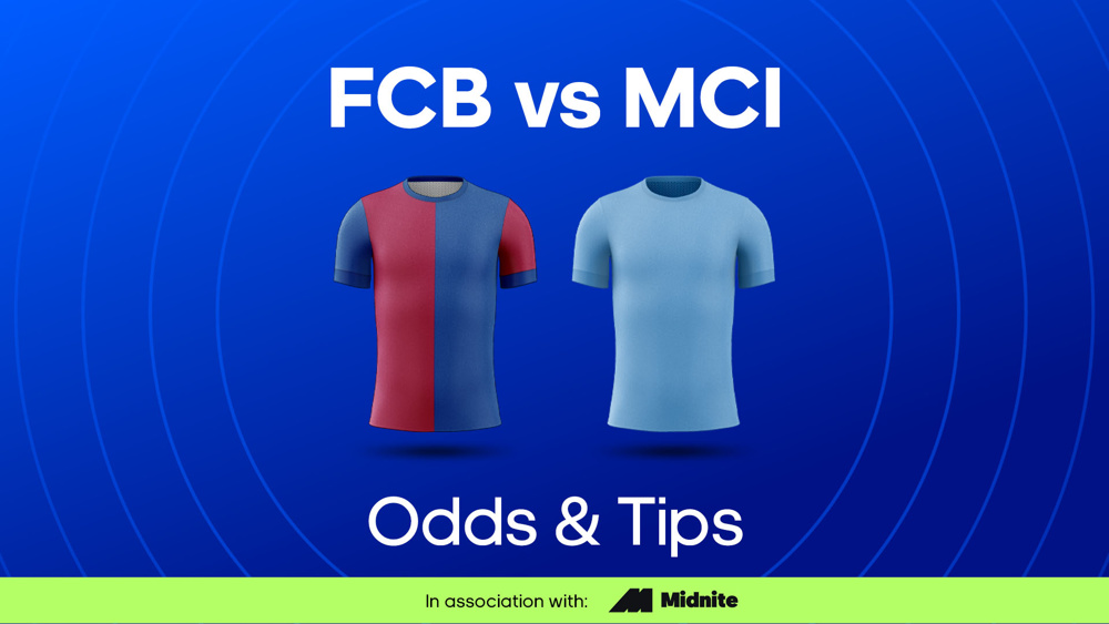 burgundy and blue halved shirt and blue shirt between fcb vs mci odds & tips text