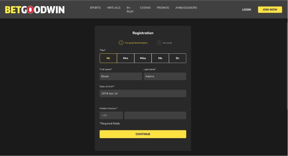BBetGoodwin Registration Step 1