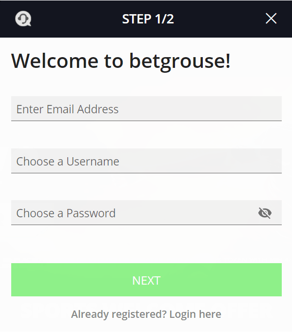 BetGouse Sign Up Step 1