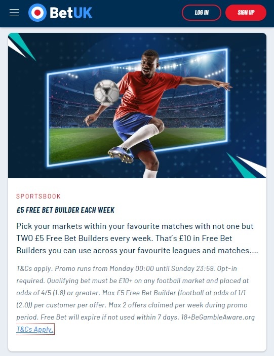 BetUK 2x £5 Free Weekly Bet Builder