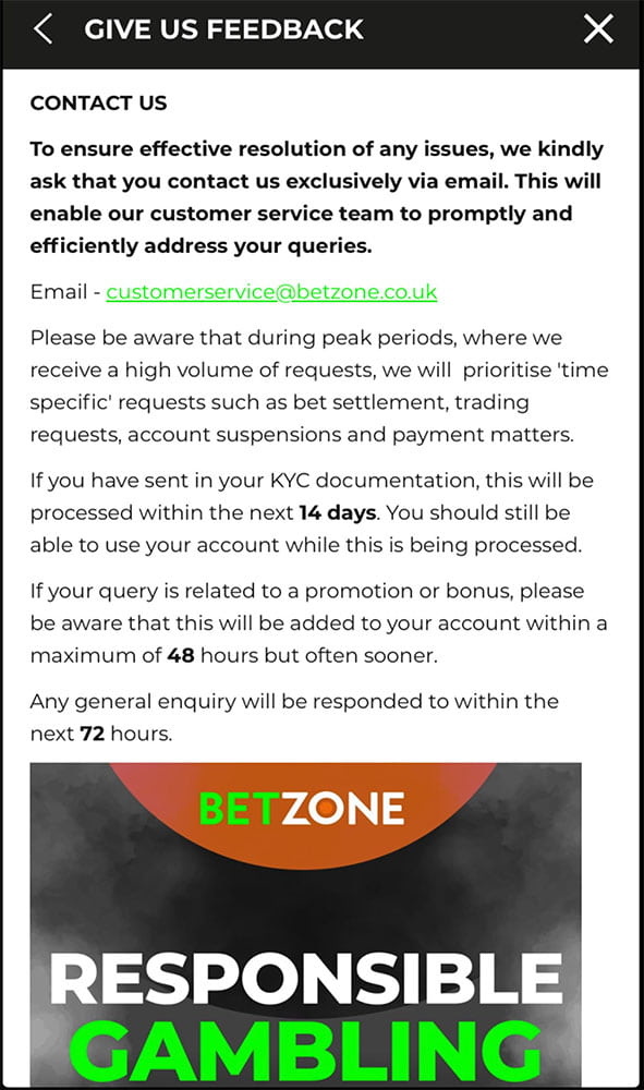 Betzone Customer Support