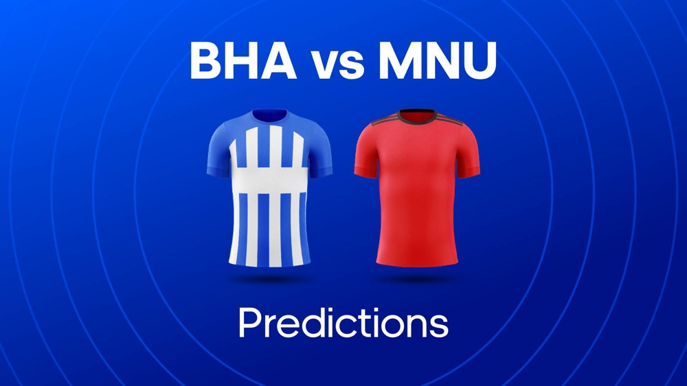 Image of Brghton and Man utd shirts with text saying BHA vs MNU Predictions