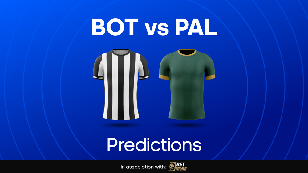 image of botafogo black and white shirt and palmeiras green shirt between text BOT vs PAL Predictions