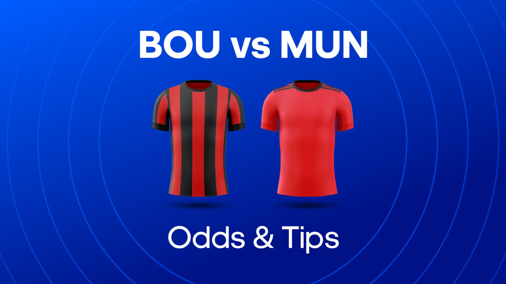 red and black striped shirt and red shirt between bou vs mun odds & tips text