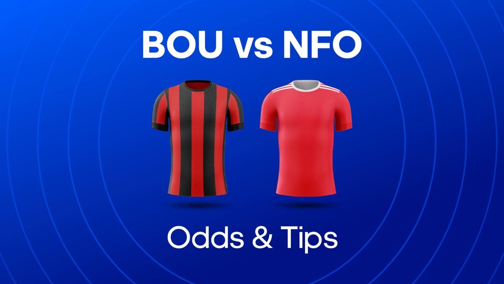 bournemouth and nottingham forest football shirts with text saying 'BOU vs NFO odds & tips'