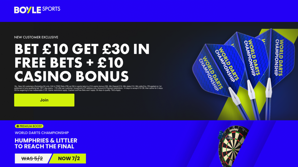 BOYLE Sports World Darts Championship Offer