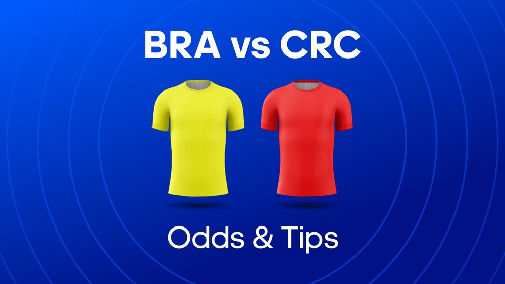 Image of Brazil and Costa Rica football shirts with text saying 'BRA vs CRC Odds & Tips