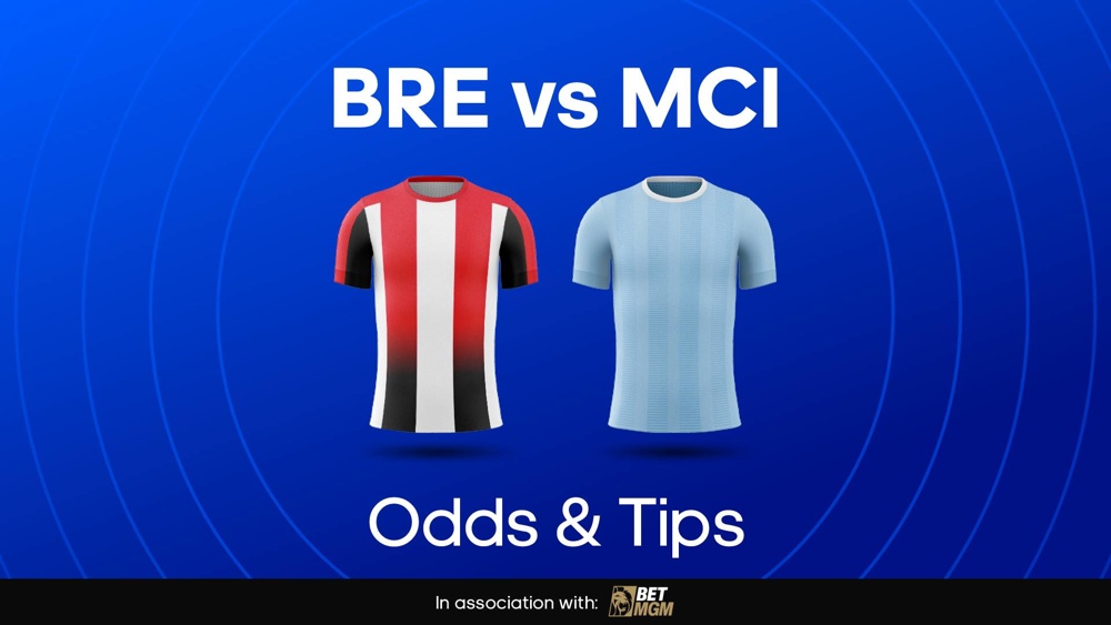 image for brentford and manchester city football shirts with text saying 'BRE vs MCI Odds & Tips'