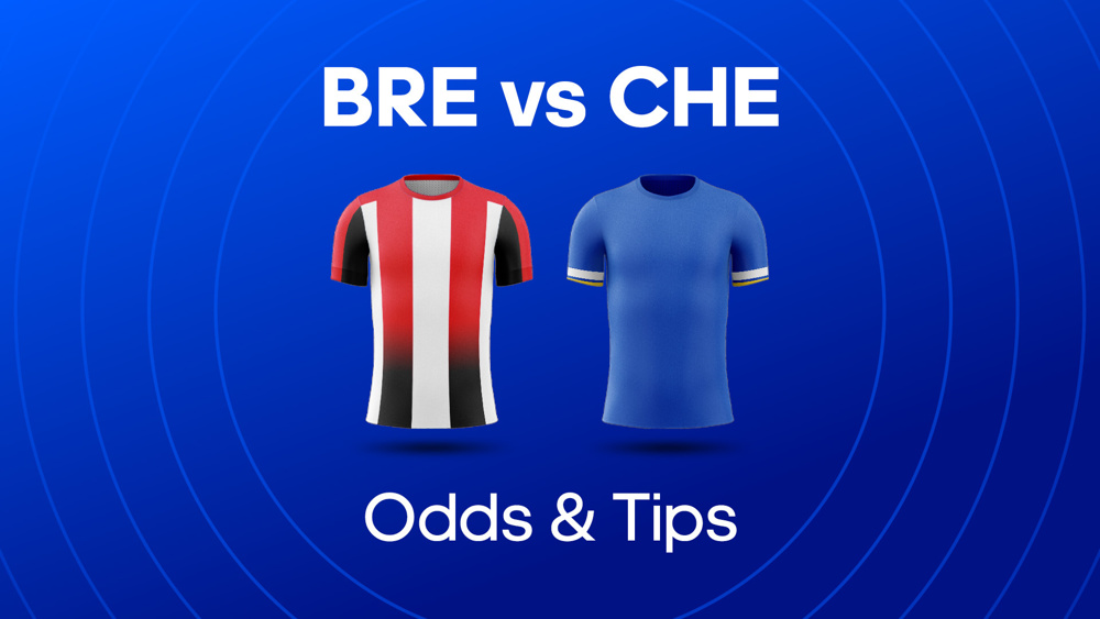Image of Brentford and Chelsea football shirts with text saying BRE vs CHE Odds & Tips
