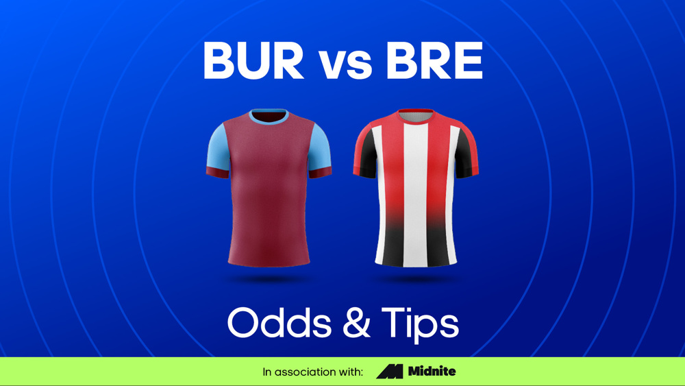 Image of burnley and brentford football shirts with text saying 'BUR vs BRE'
