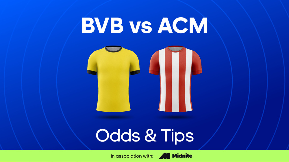 yellow shirt and red and white striped shirt between bvb vs acm odds & tips text