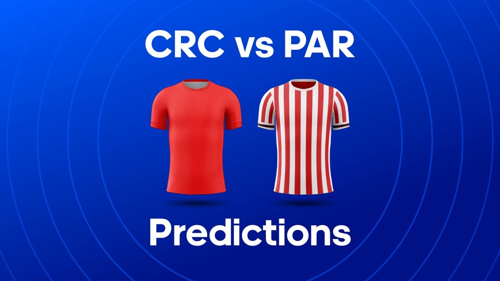 Image of Costa Rica and Paraguay football shirts with text saying 'CRC vs PAR Predictions'