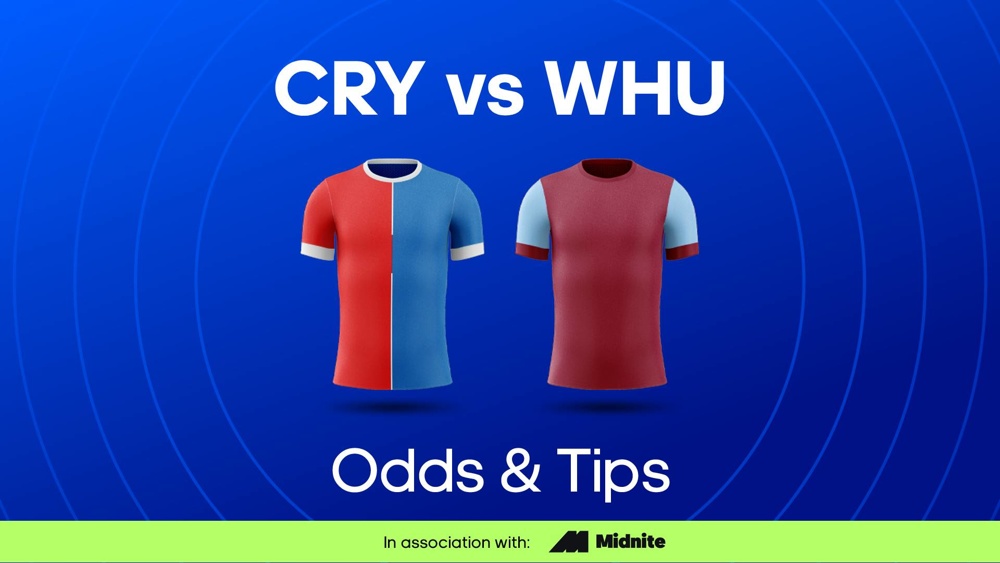 Image of crystal palace and west ham football shirts with text reading CRY vs WHU odds & tips
