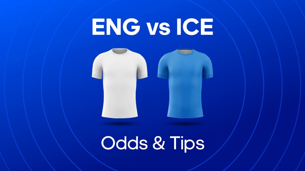 Image of England and Iceland football shirts with text saying 'ENG vs ICE Odds & Tips'