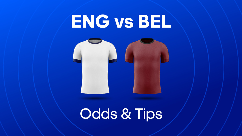 Image of England and Belgium football shirts with text saying 'ENG vs BEL' Odds & tips