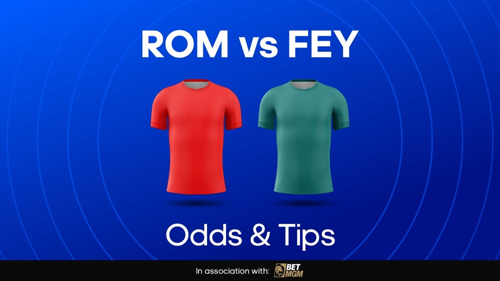 Image of Roma and Feyenoord football shirts with text saying 'ROM vs FEY Odds & Tips'