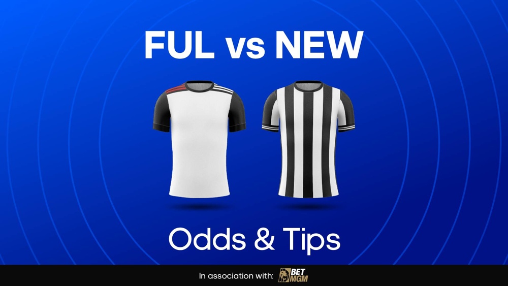 image of fulham and newcastle football shirts with text saying 'Ful vs New Odds & Tips'