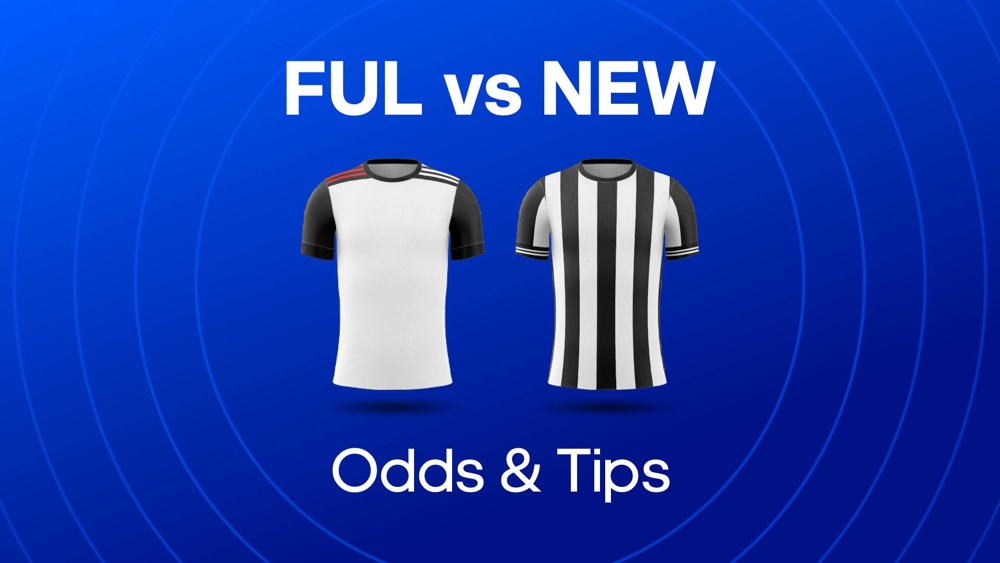 Image of fulham and newcastle football shirts with text saying 'FUL vs NEW Odds & Tips'