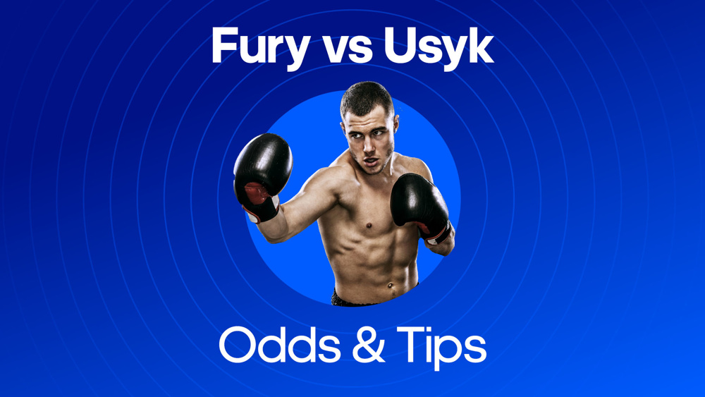 boxer throwing a punch between fury vs usyk odds & tips text
