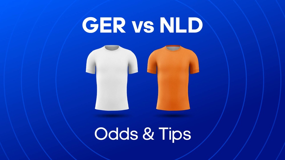 Image of germany and netherlands football shirts with text saying 'GER vs NLD'