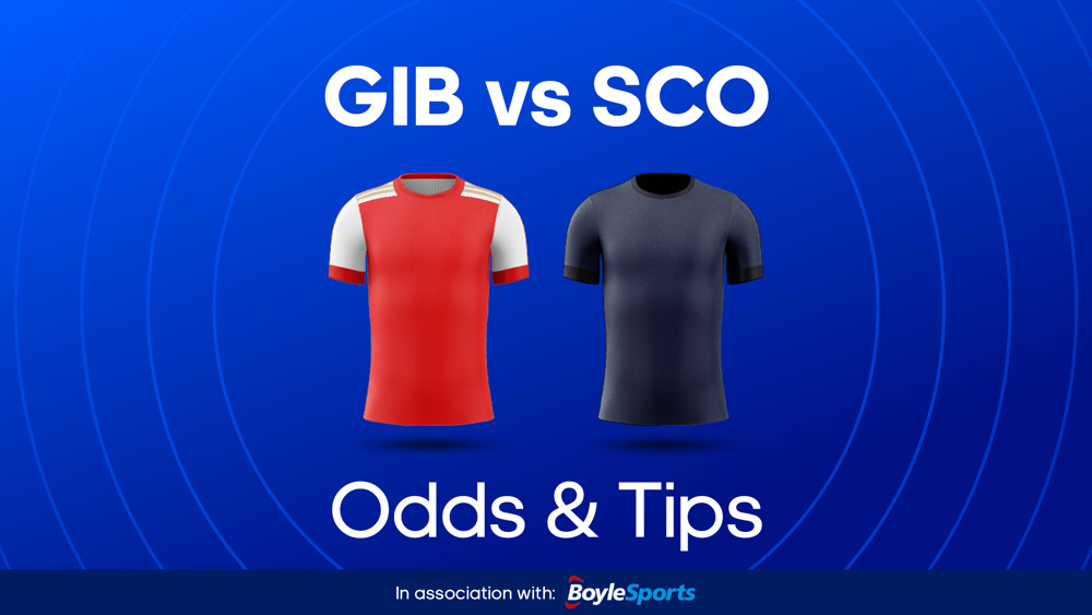 image of gibraltar shirt and scotland shirt between text GIB vs SCO Odds & Tips