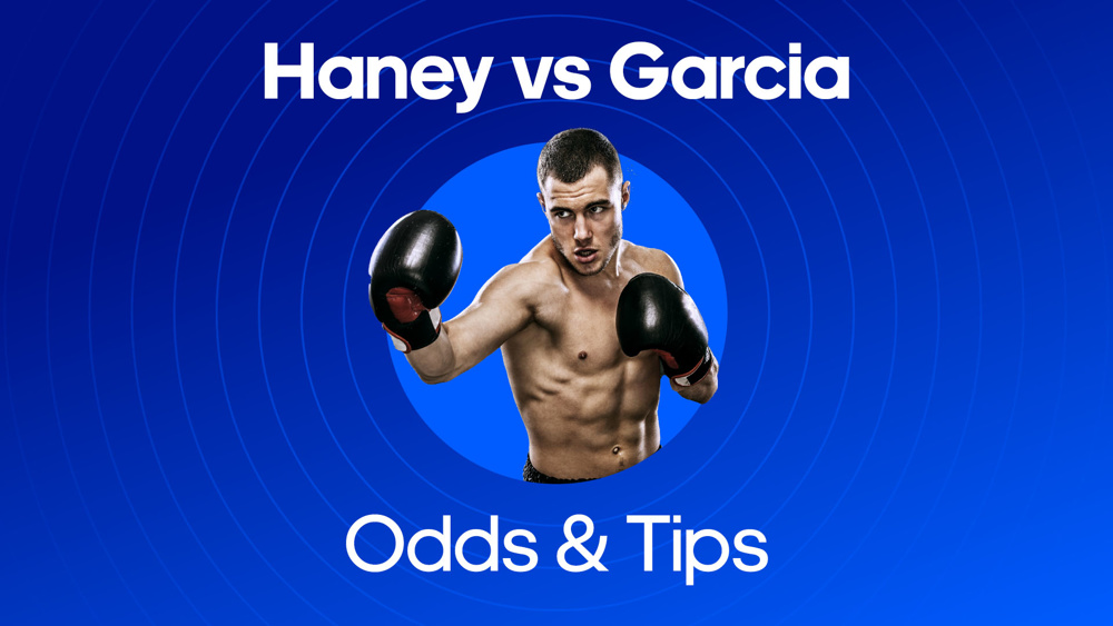 boxer throwing a punch between haney vs garcia odds & tips text