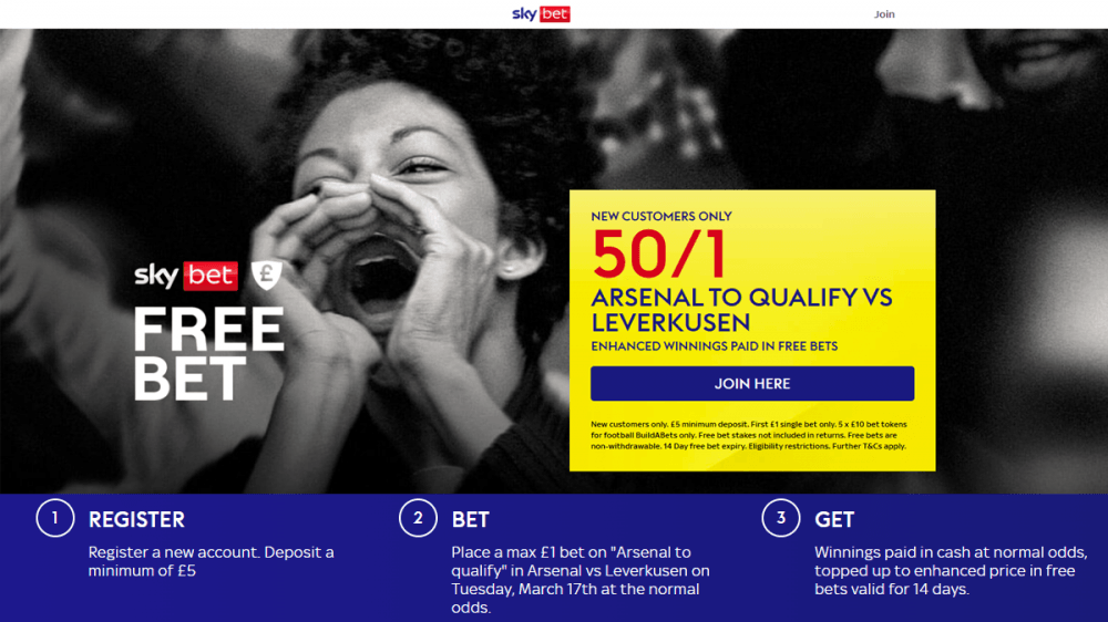 Sky Bet Arsenal vs Bayer Leverkusen offer