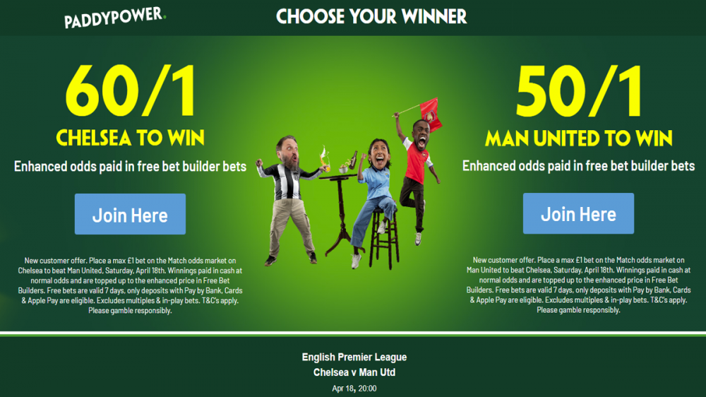 Paddy Power Chelsea vs Man United Offer