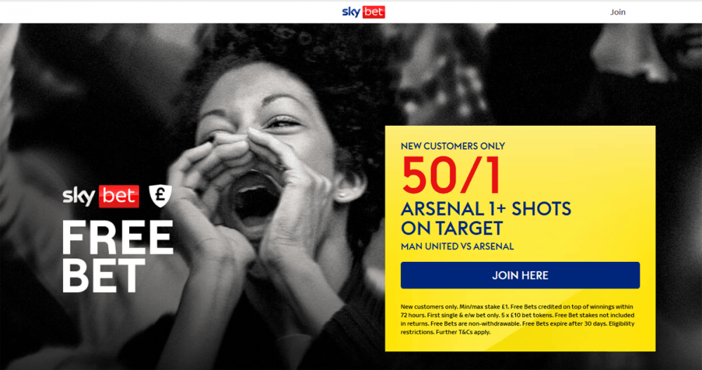 sky bet offer man united vs arsenal