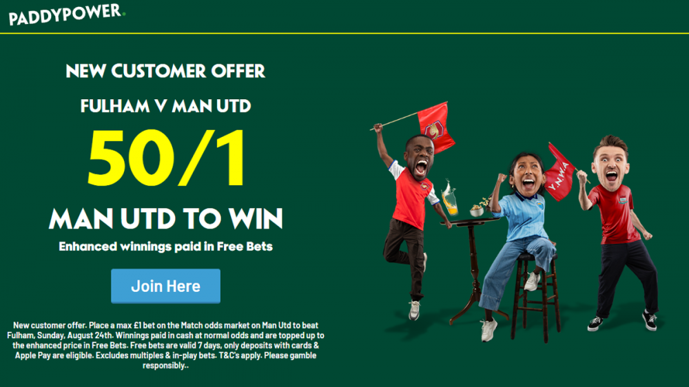 fulham vs man united paddy power offer