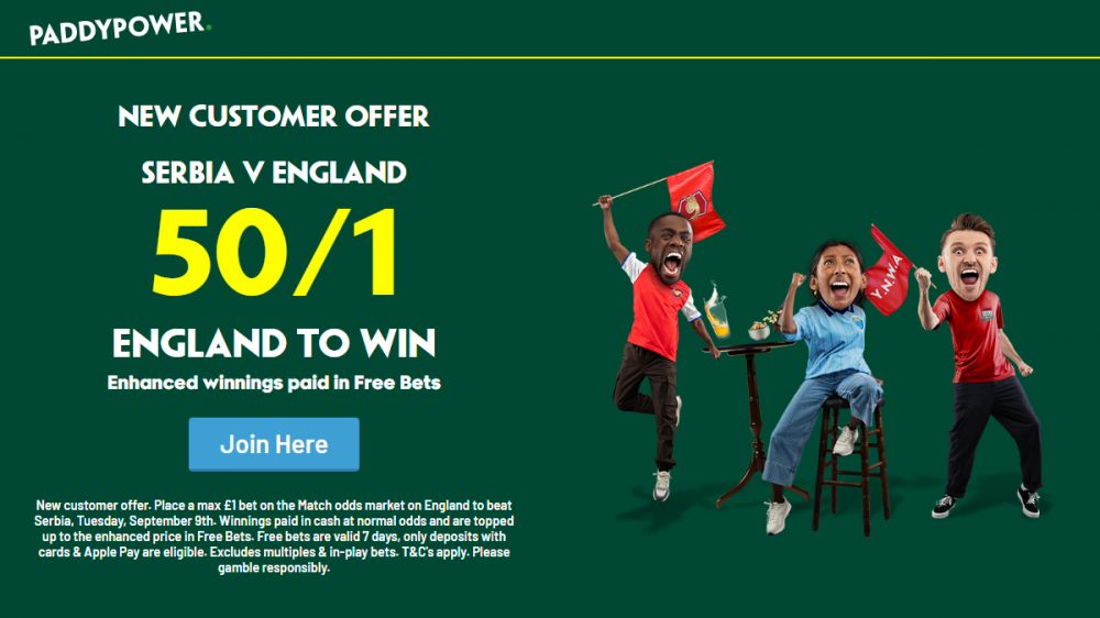 england vs serbia paddy power offer