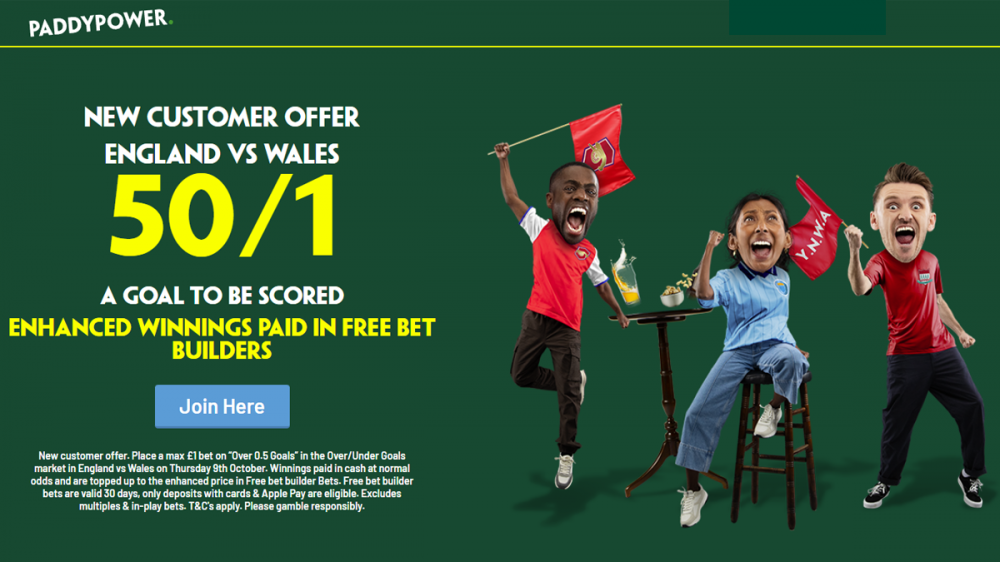 england vs wales paddy power offer