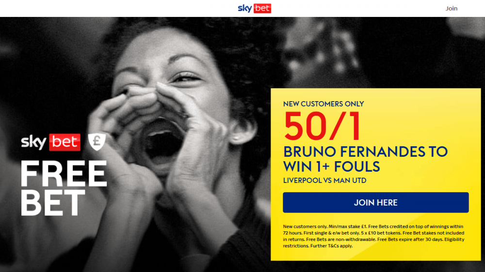 sky bet offer liverpool vs man united