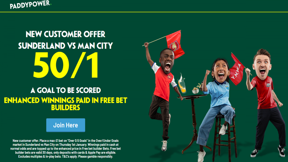 Paddy Power Sunderland vs Man City Offer