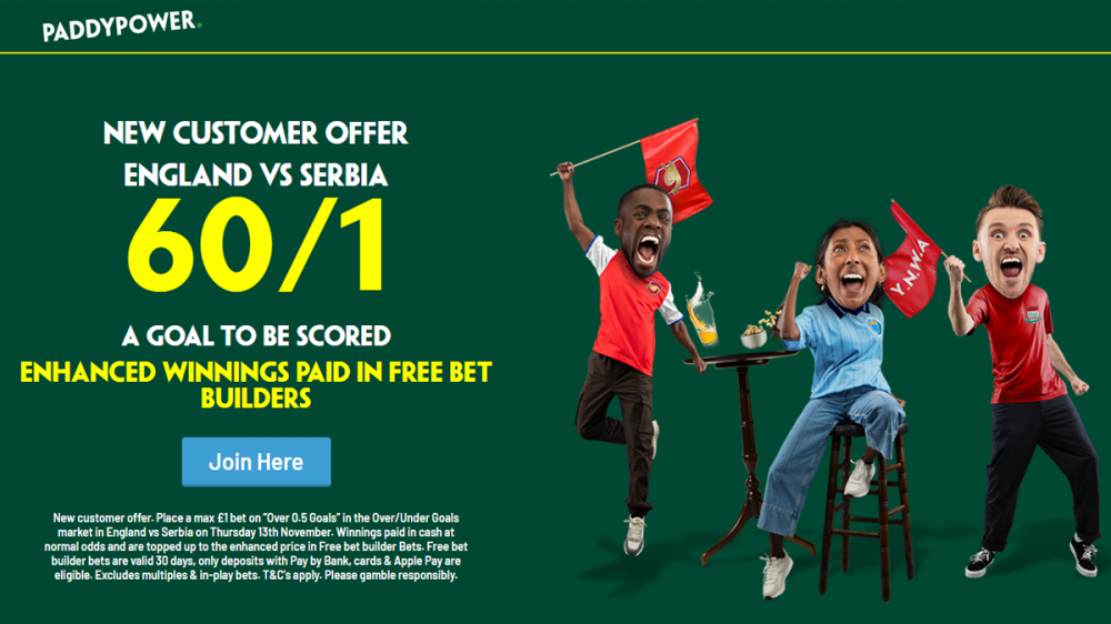 England vs Serbia paddy power offer