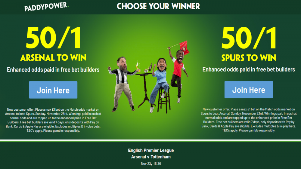 arsenal vs tottenham paddy power offer